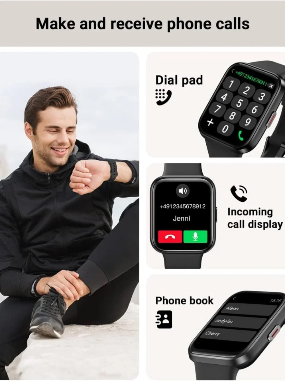 Smart Fitness Watch for Men & Women, 1.8” Touch Screen, Waterproof, Heart Rate